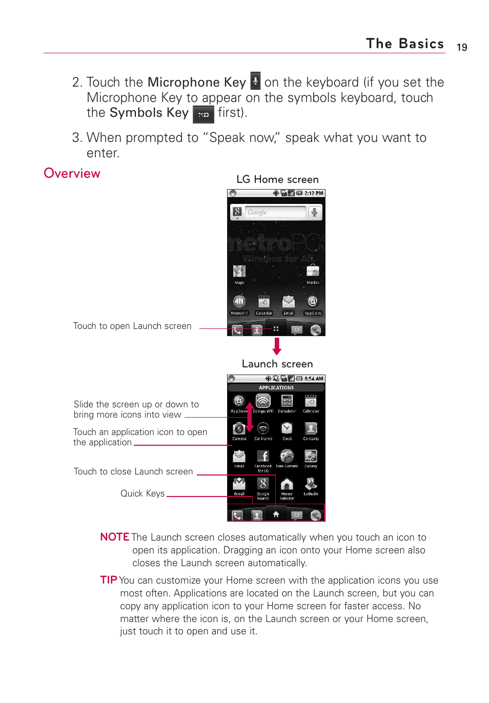The basics, Overview | LG Optimus MS690 User Manual | Page 21 / 155