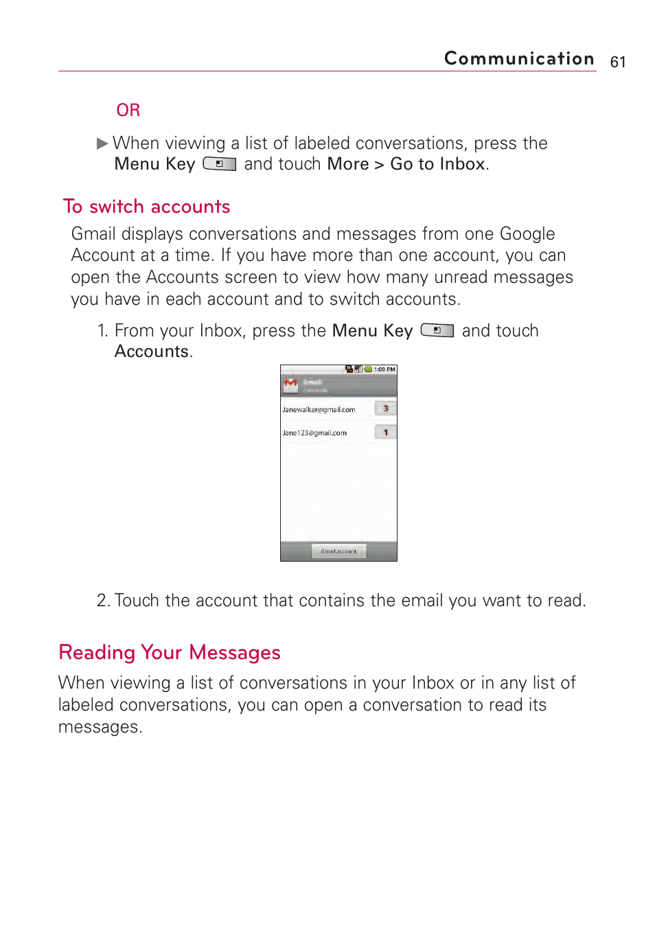 Reading your messages | LG Optimus MS690 User Manual | Page 63 / 155