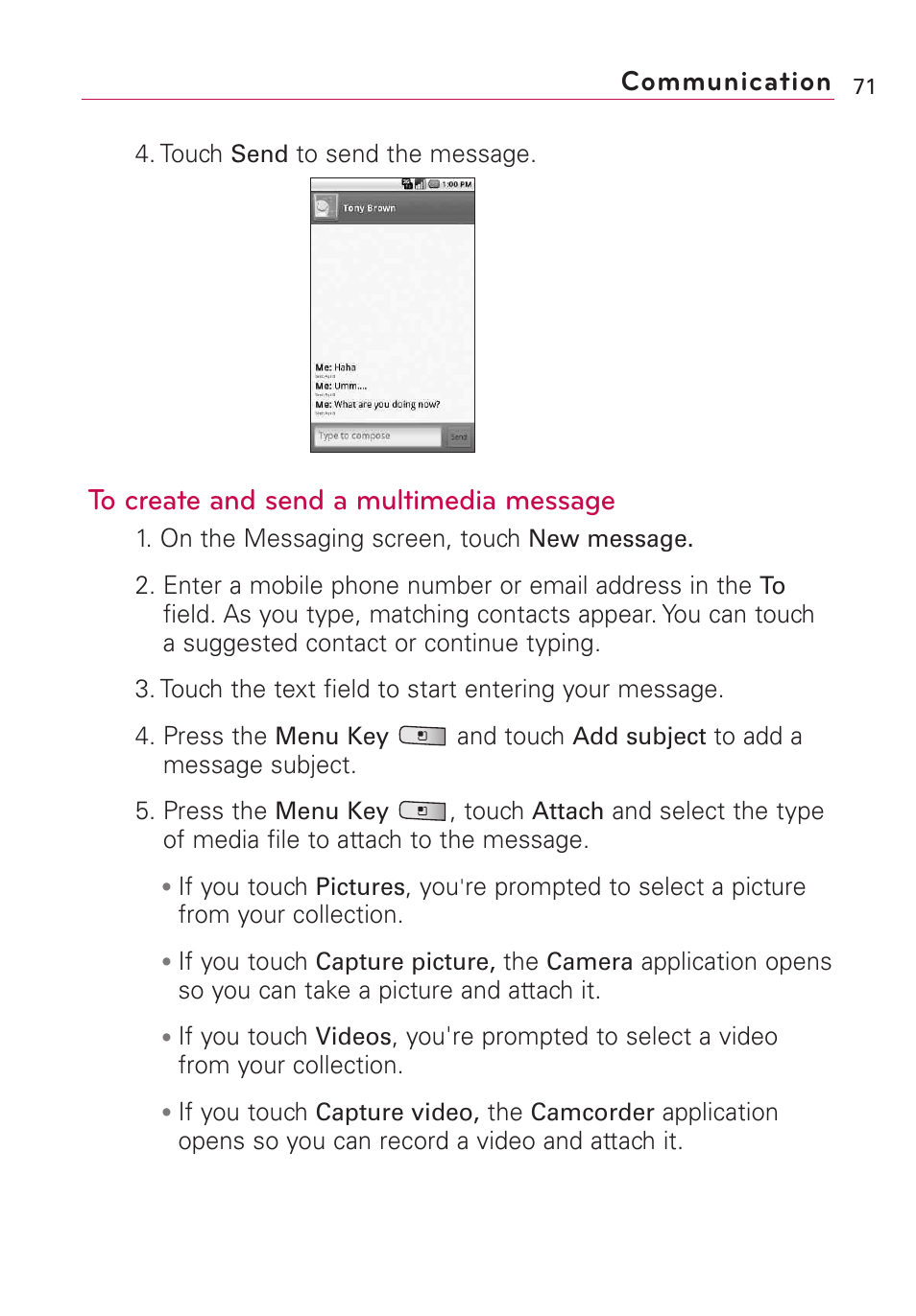 Communication | LG Optimus MS690 User Manual | Page 73 / 155