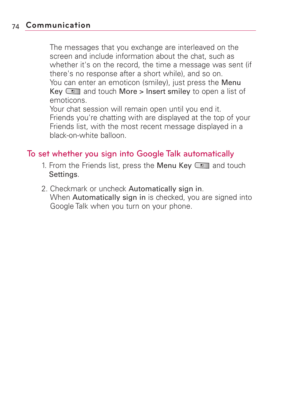 LG Optimus MS690 User Manual | Page 76 / 155
