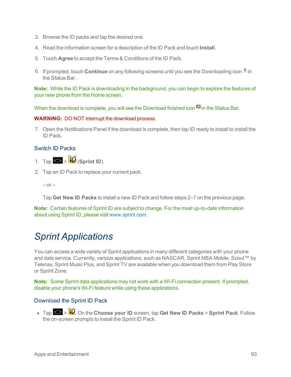 Sprint applications | LG Optimus G User Manual | Page 101 / 192