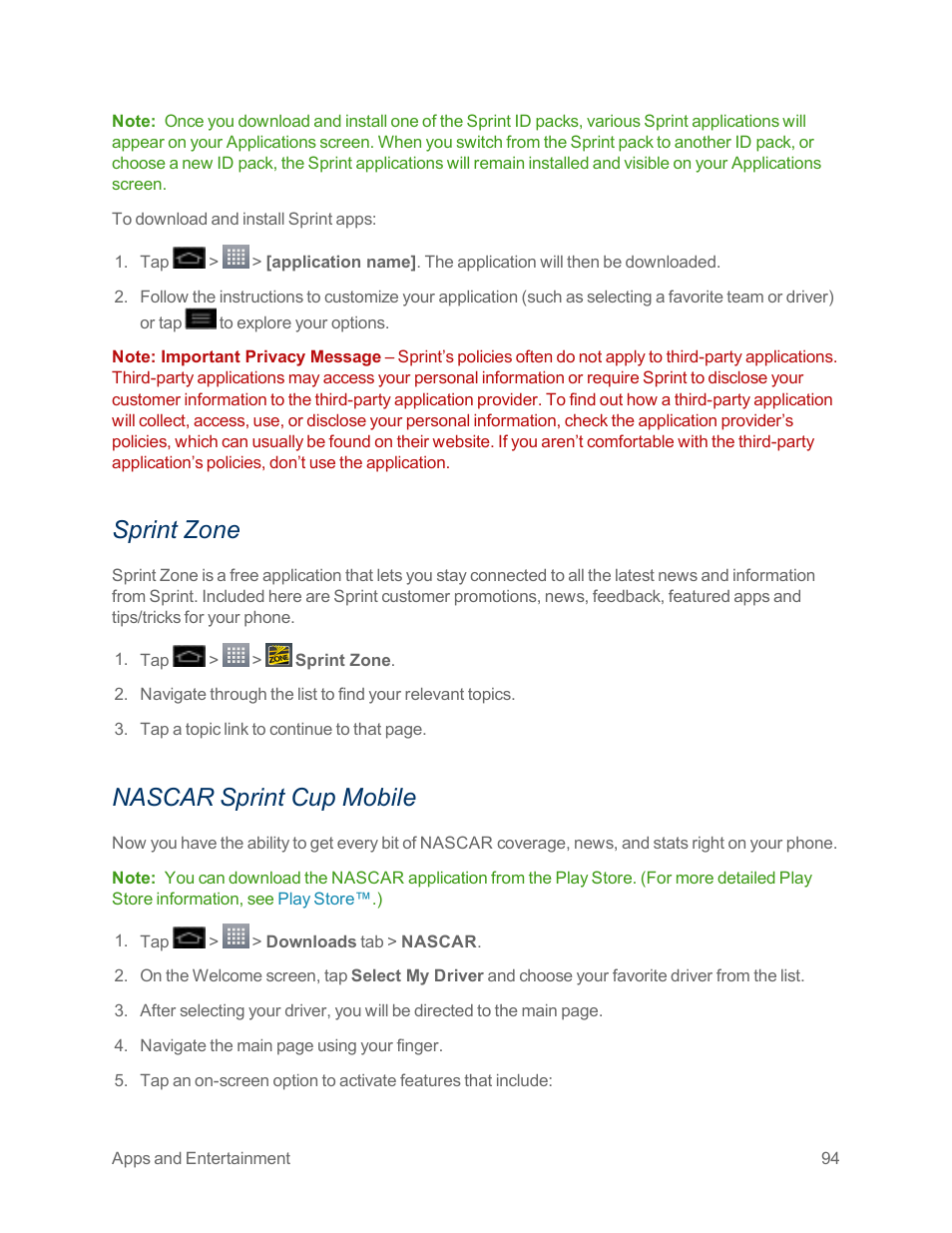 Sprint zone, Nascar sprint cup mobile | LG Optimus G User Manual | Page 102 / 192