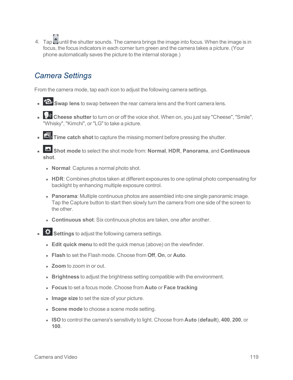 Camera settings | LG Optimus G User Manual | Page 127 / 192