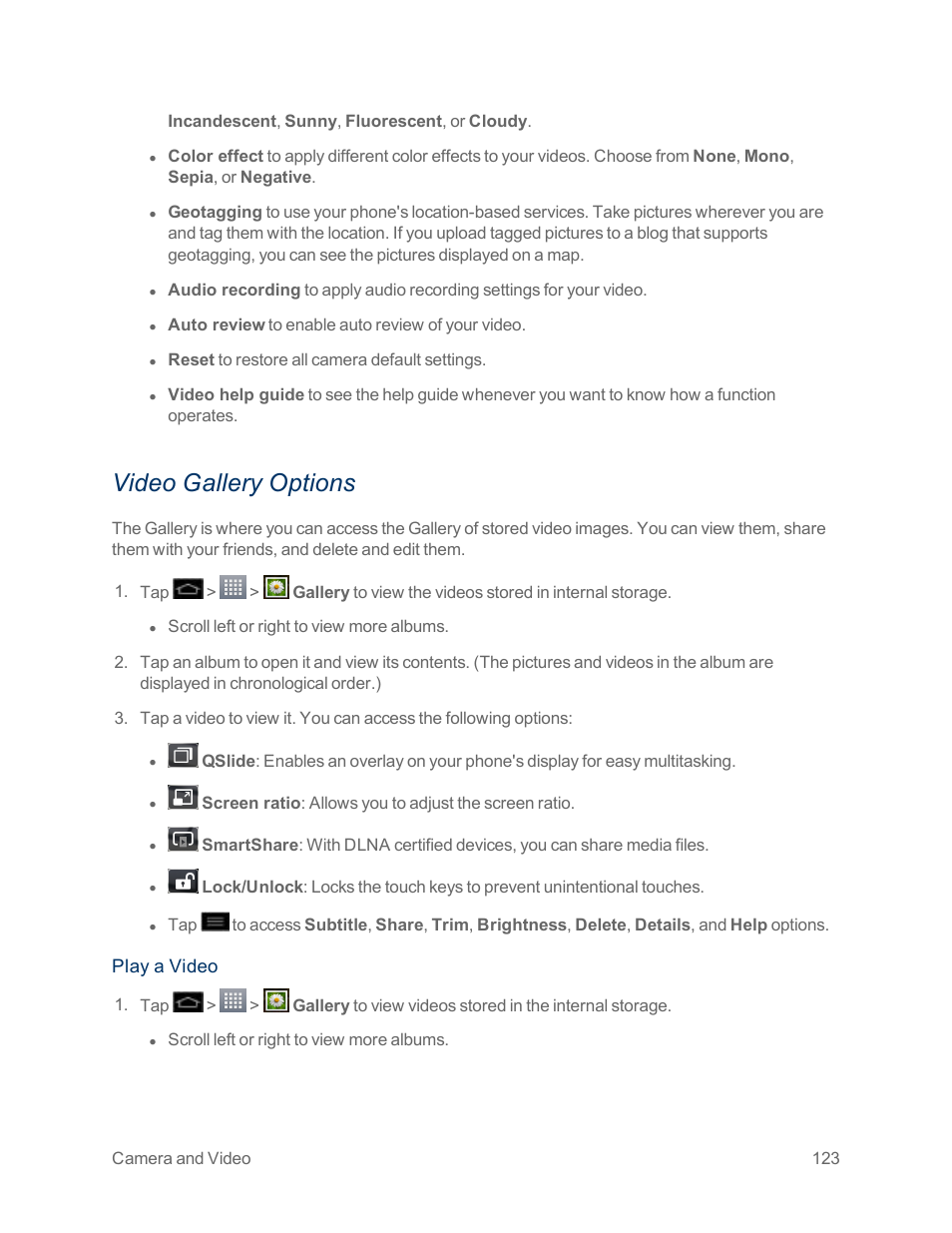 Video gallery options | LG Optimus G User Manual | Page 131 / 192