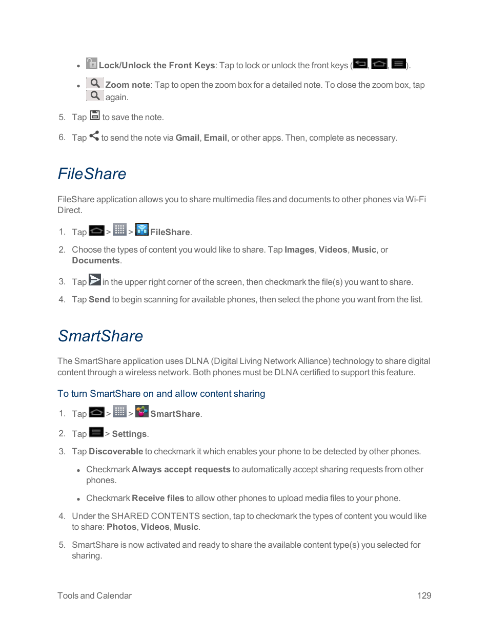 Fileshare, Smartshare | LG Optimus G User Manual | Page 137 / 192