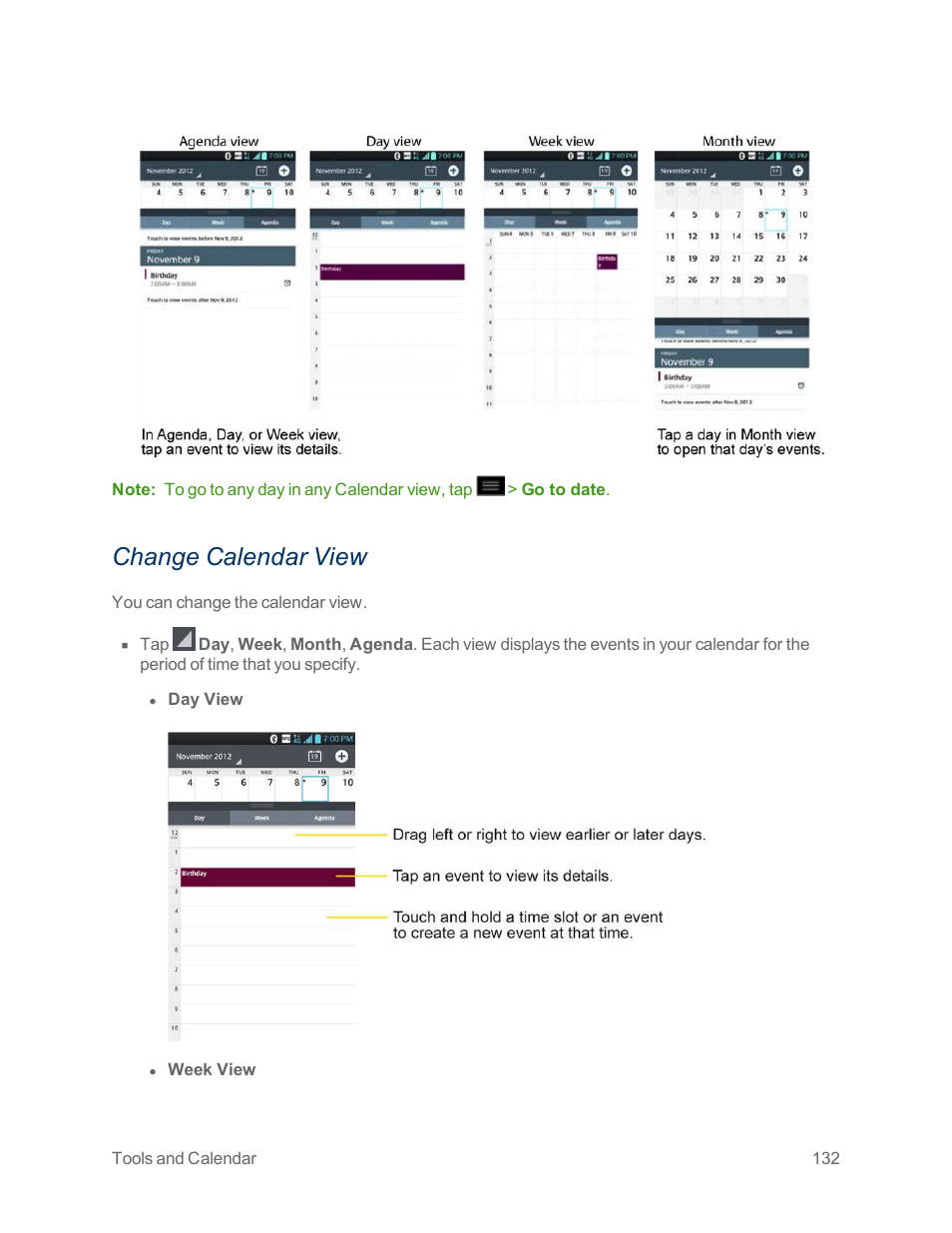 Change calendar view | LG Optimus G User Manual | Page 140 / 192