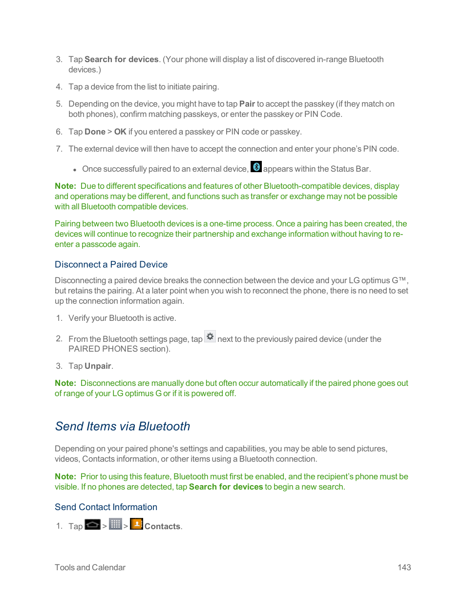 Send items via bluetooth | LG Optimus G User Manual | Page 151 / 192