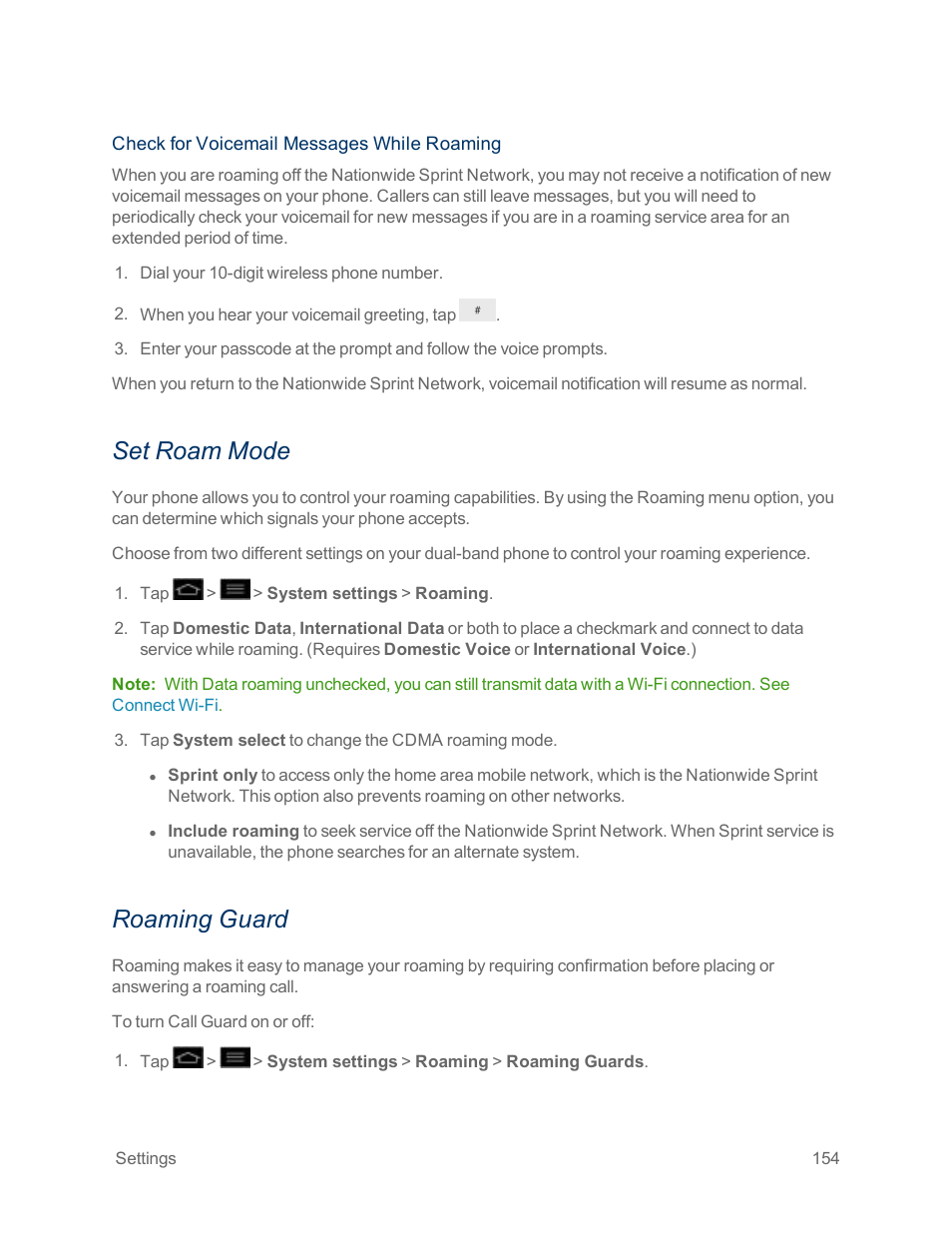 Set roam mode, Roaming guard | LG Optimus G User Manual | Page 162 / 192