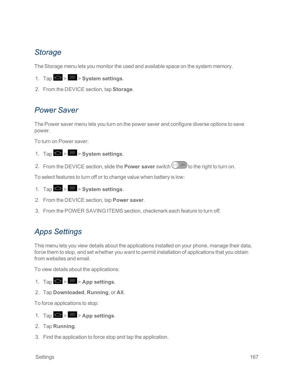 Storage, Power saver, Apps settings | LG Optimus G User Manual | Page 175 / 192