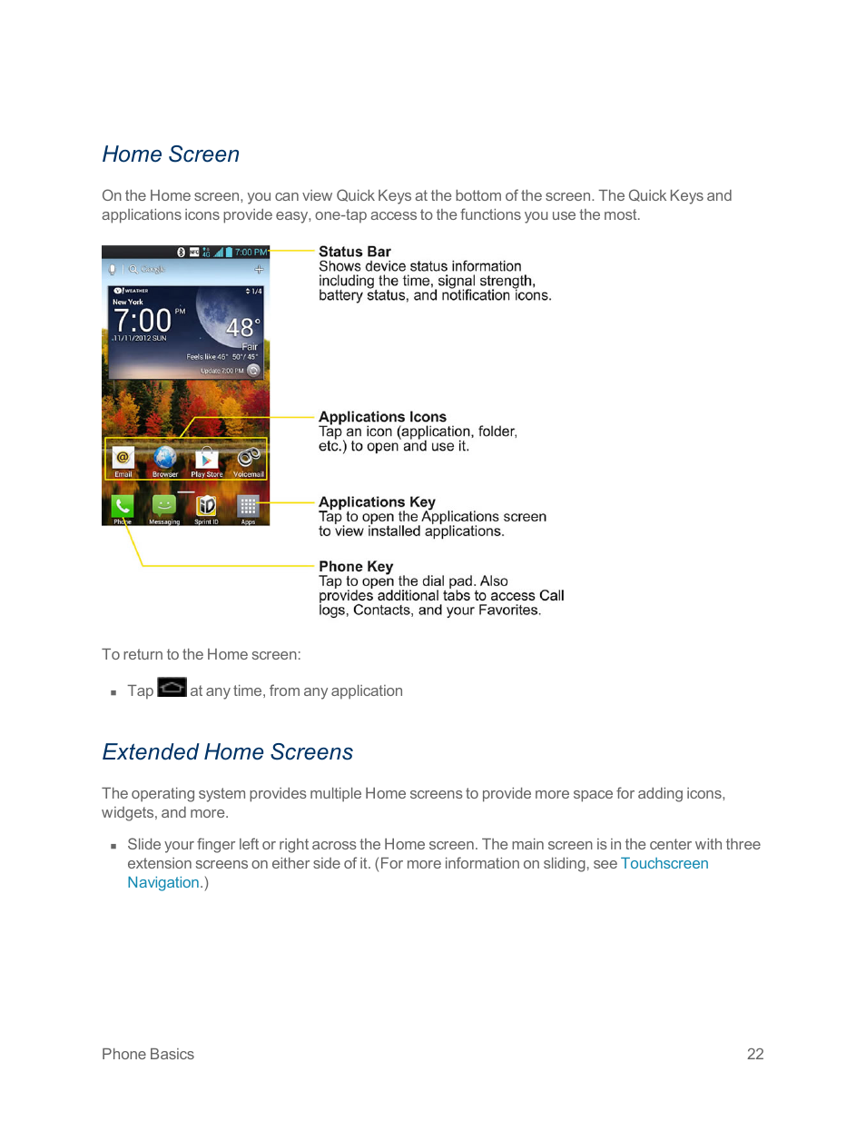 Home screen, Extended home screens | LG Optimus G User Manual | Page 30 / 192