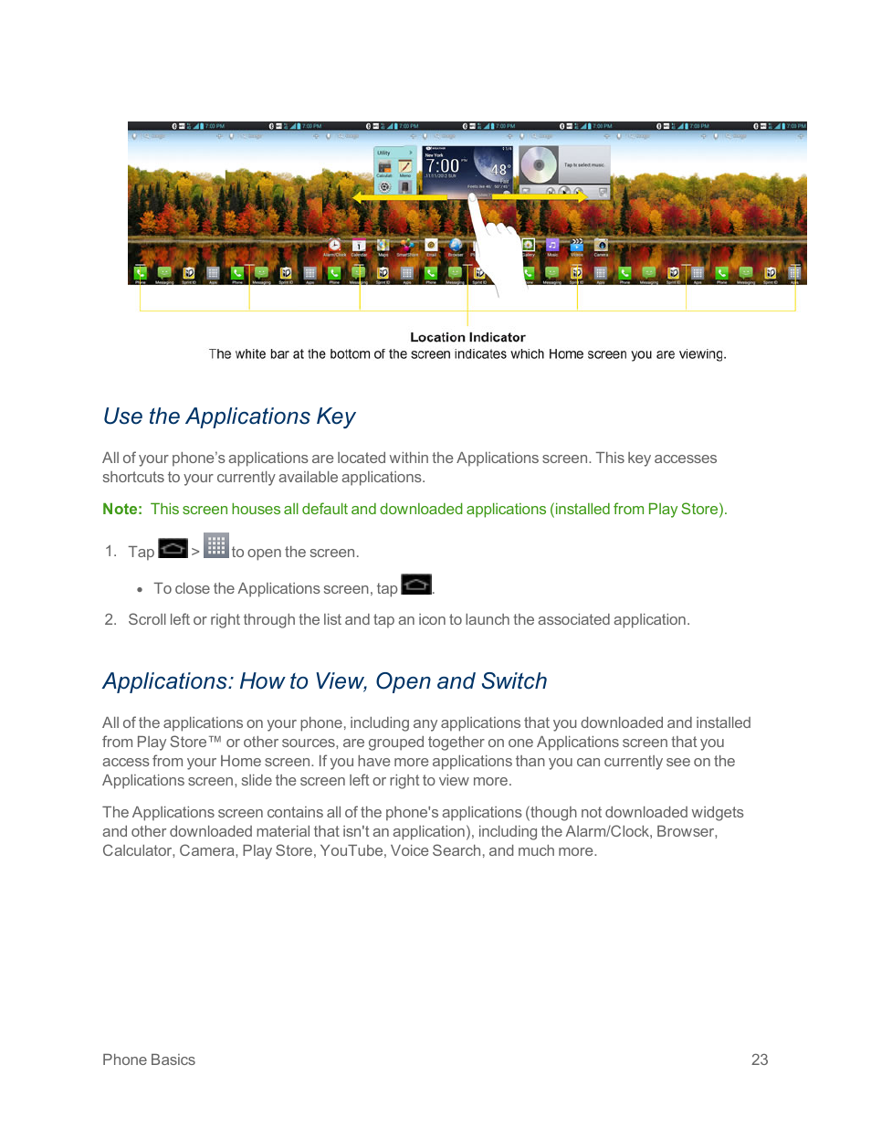 Use the applications key, Applications: how to view, open and switch | LG Optimus G User Manual | Page 31 / 192