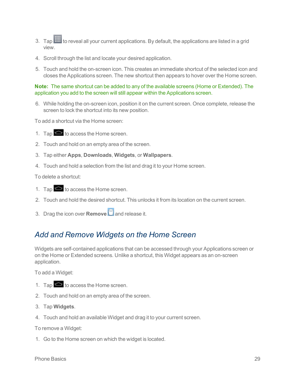 Add and remove widgets on the home screen, Add and remove widgets on the home, Screen | LG Optimus G User Manual | Page 37 / 192