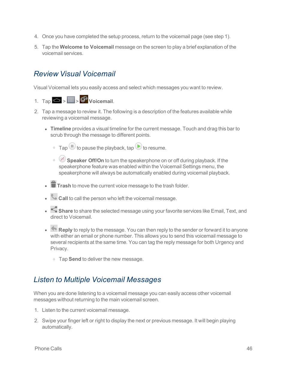 Review visual voicemail, Listen to multiple voicemail messages | LG Optimus G User Manual | Page 54 / 192