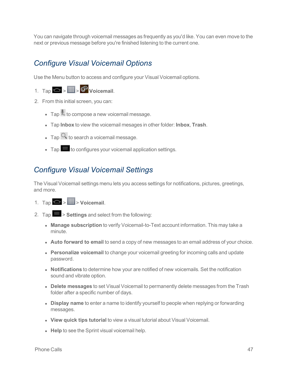 Configure visual voicemail options, Configure visual voicemail settings | LG Optimus G User Manual | Page 55 / 192