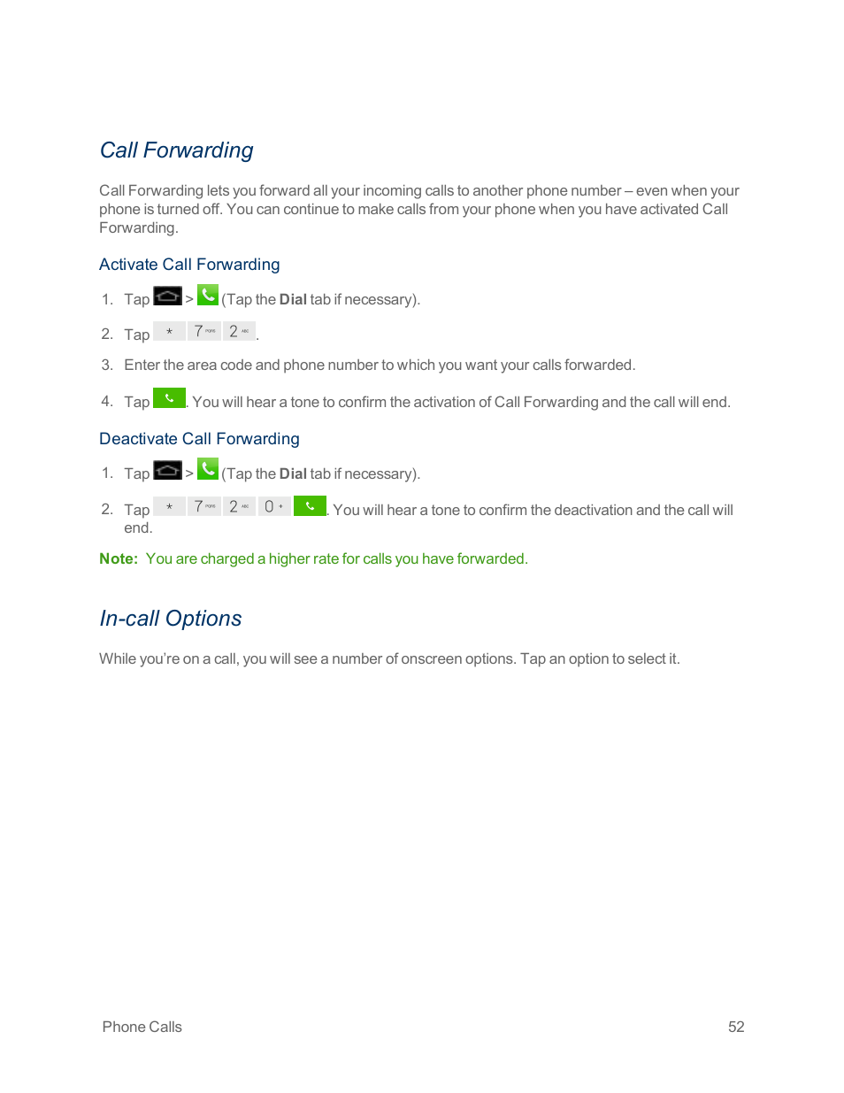 Call forwarding, In-call options | LG Optimus G User Manual | Page 60 / 192