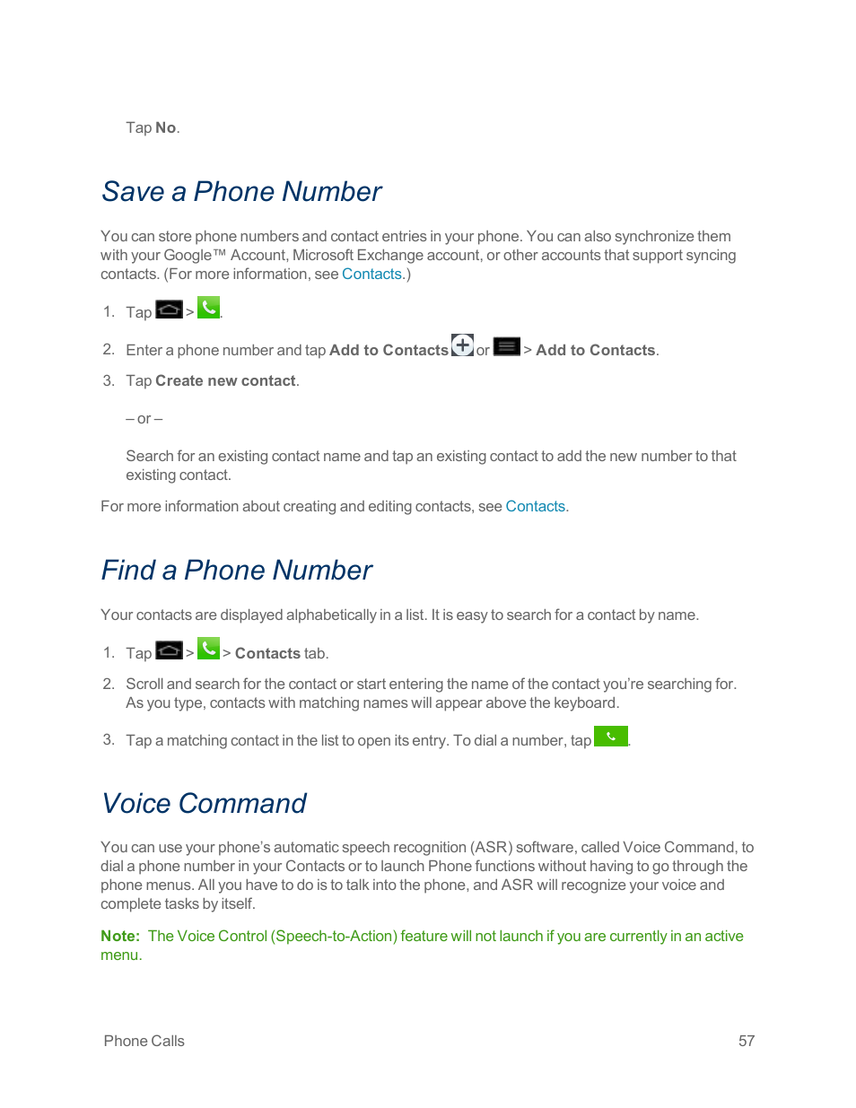 Save a phone number, Find a phone number, Voice command | LG Optimus G User Manual | Page 65 / 192