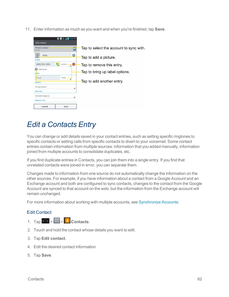 Edit a contacts entry | LG Optimus G User Manual | Page 70 / 192