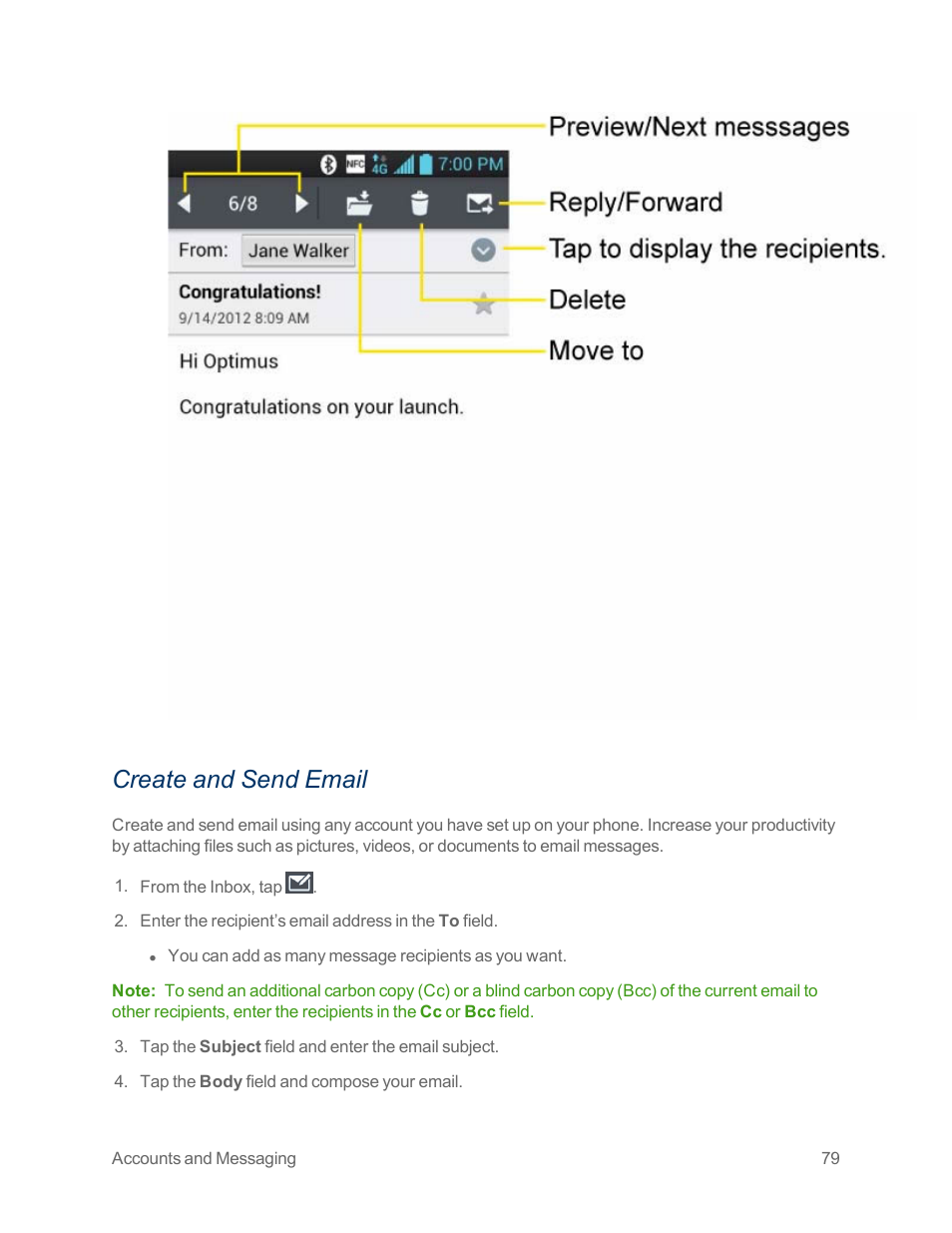 Create and send email | LG Optimus G User Manual | Page 87 / 192