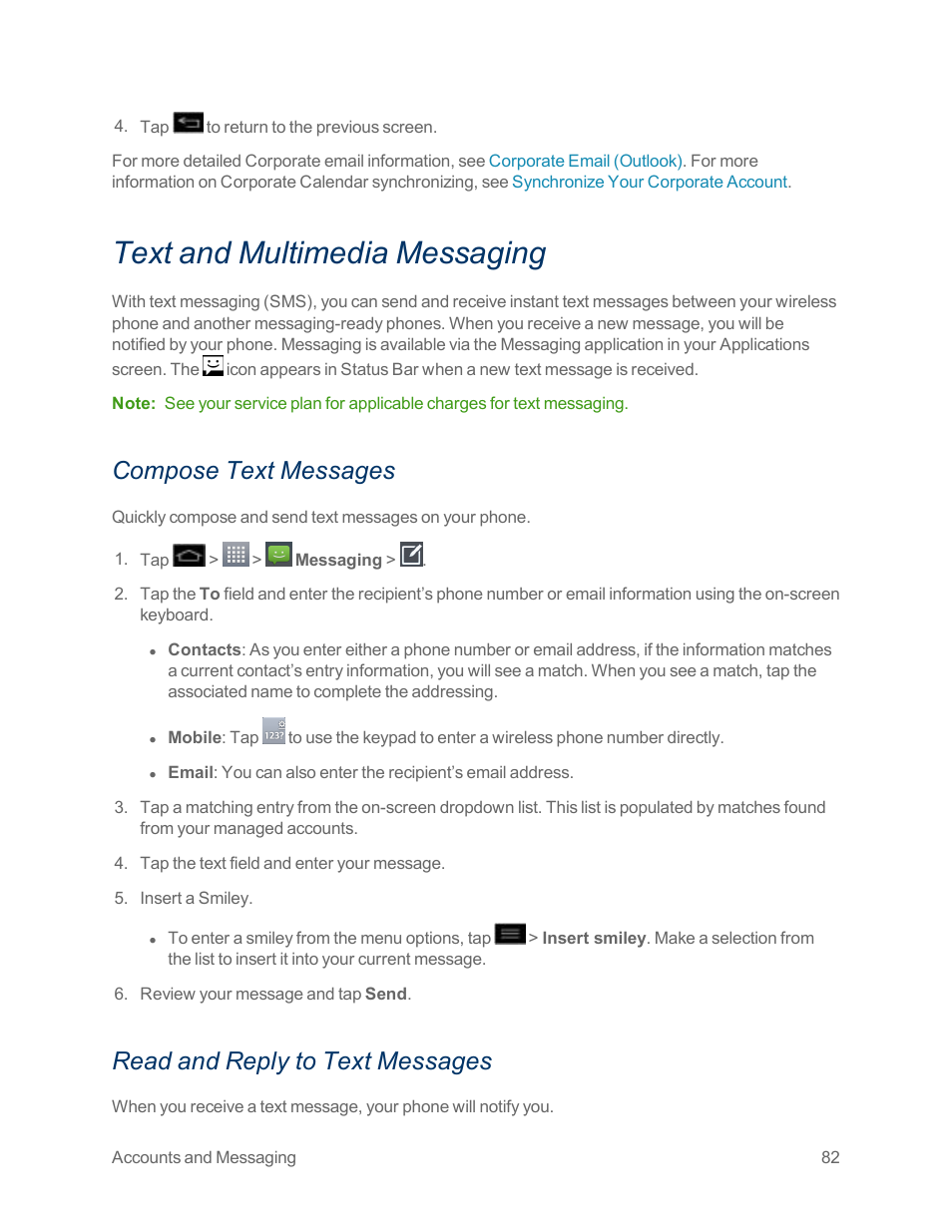 Text and multimedia messaging, Compose text messages, Read and reply to text messages | Text and multimedia, Messaging | LG Optimus G User Manual | Page 90 / 192