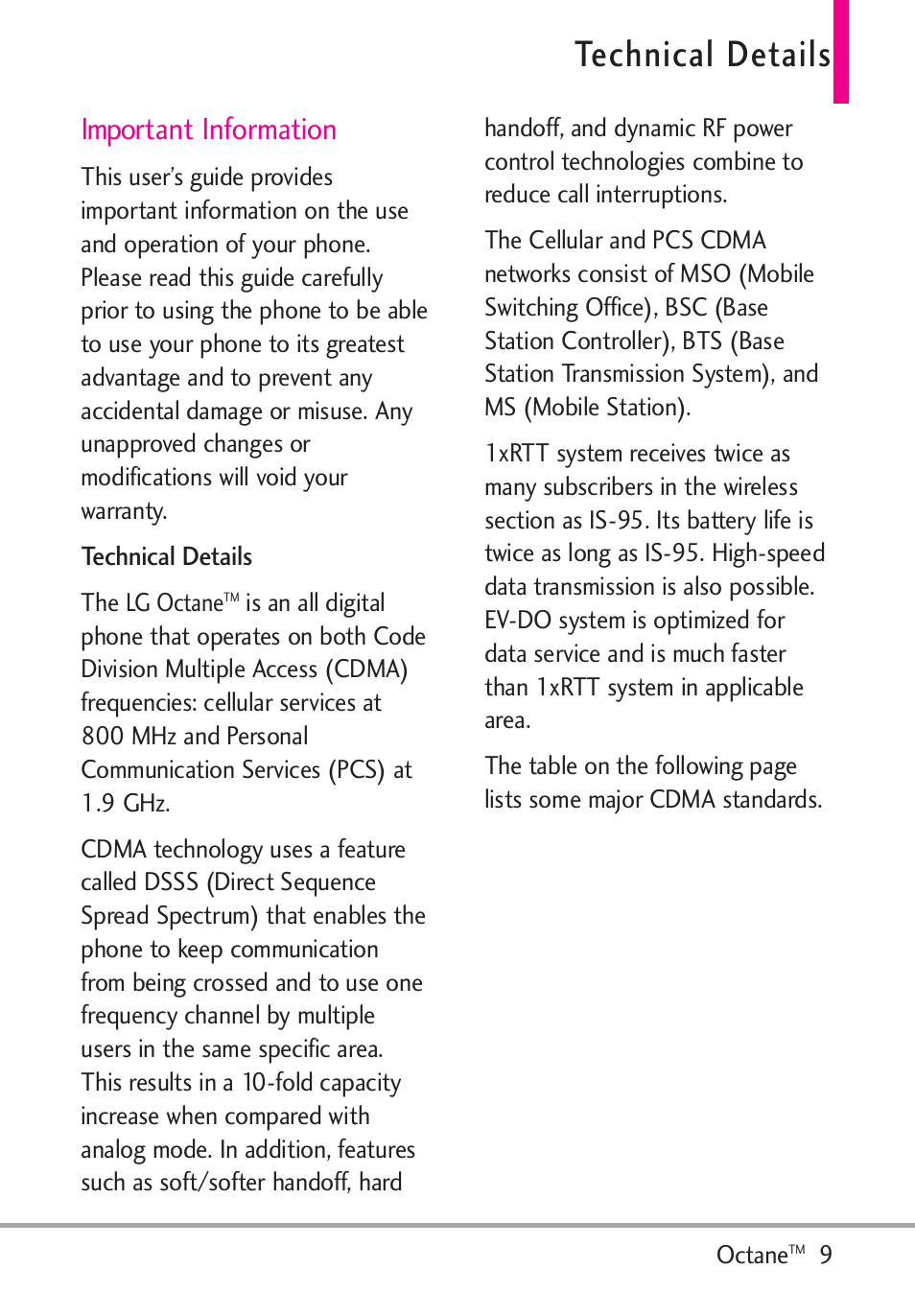 Technical details, Important information | LG Octane VN530 User Manual | Page 11 / 166