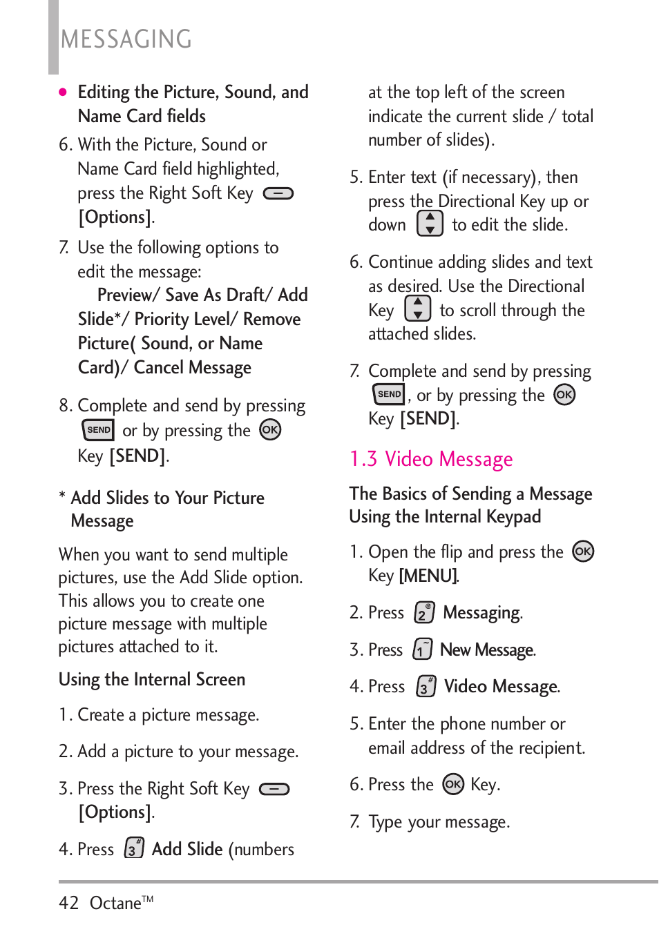 3 video message, Messaging | LG Octane VN530 User Manual | Page 44 / 166