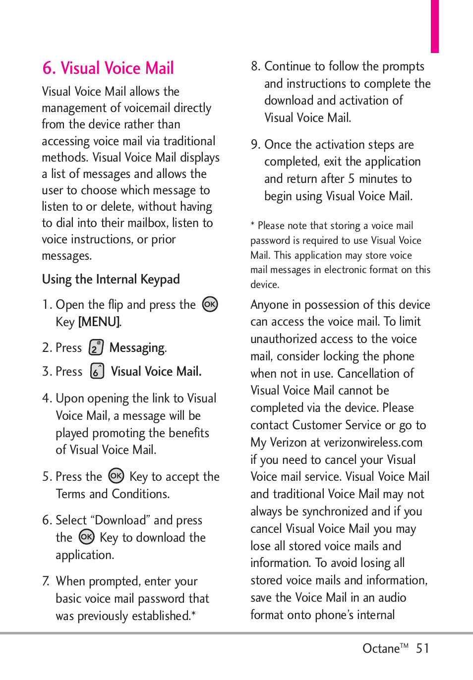 Visual voice mail | LG Octane VN530 User Manual | Page 53 / 166