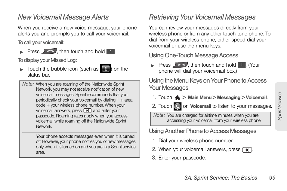 New voicemail message alerts, Retrieving your voicemail messages | LG Rumor touch User Manual | Page 111 / 158