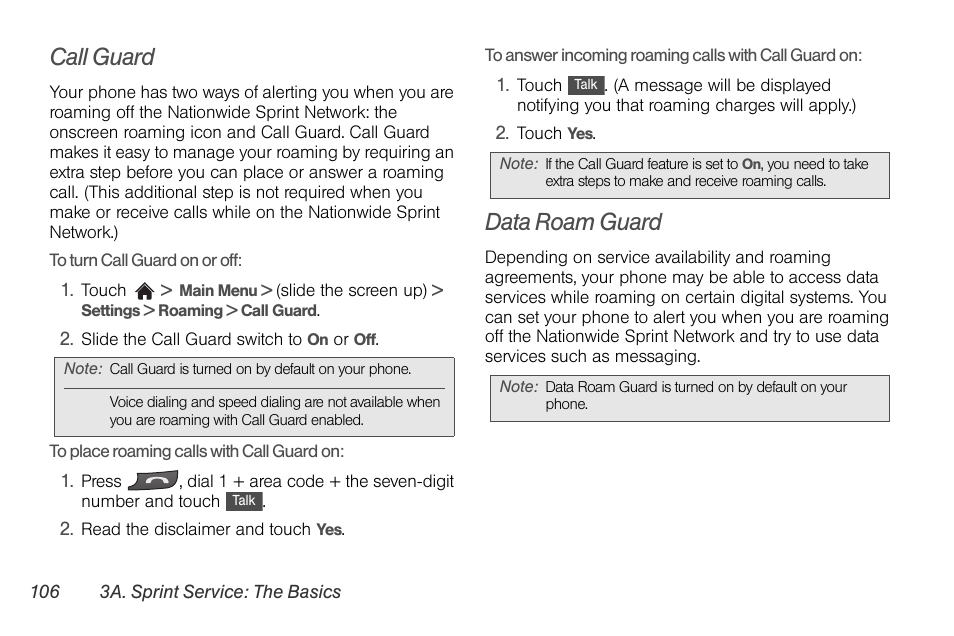 Call guard, Data roam guard, Call guard” on | LG Rumor touch User Manual | Page 118 / 158