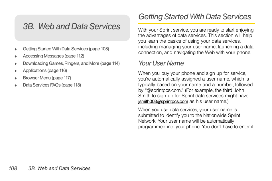 3b. web and data services, Getting started with data services, Your user name | LG Rumor touch User Manual | Page 120 / 158