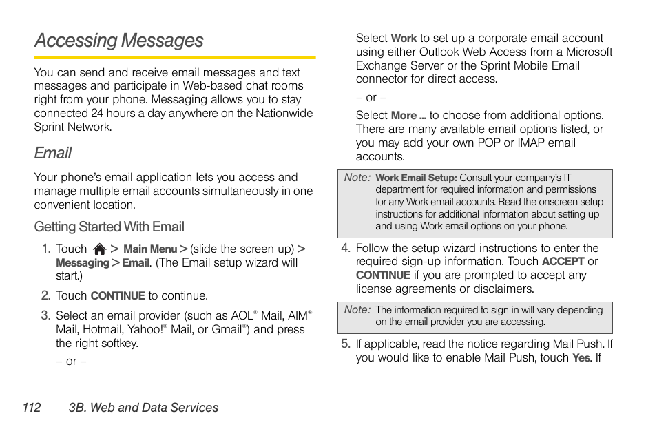 Accessing messages, Email | LG Rumor touch User Manual | Page 124 / 158