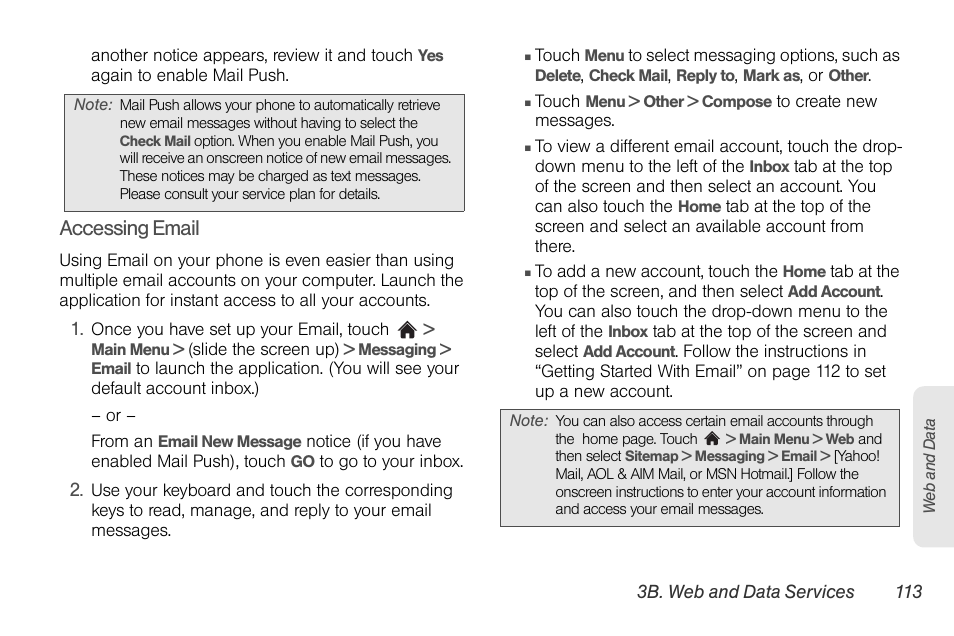 Accessing email | LG Rumor touch User Manual | Page 125 / 158