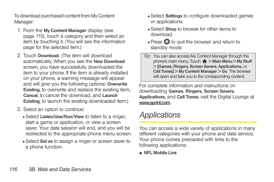 Applications | LG Rumor touch User Manual | Page 128 / 158