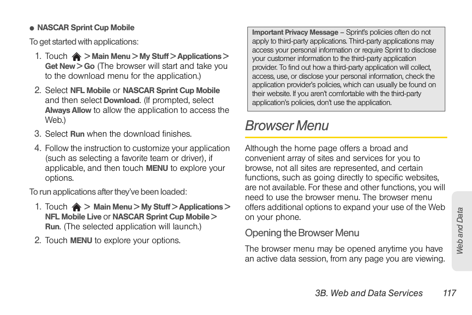 Browser menu | LG Rumor touch User Manual | Page 129 / 158