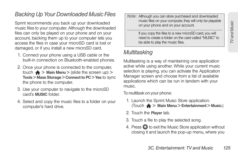 Backing up your downloaded music files, Multitasking | LG Rumor touch User Manual | Page 137 / 158