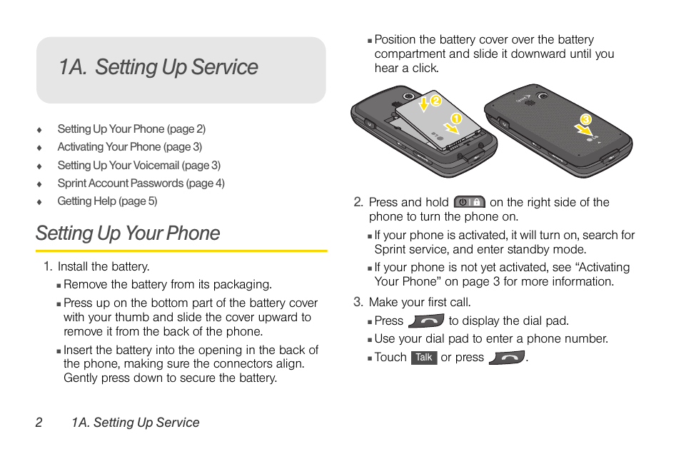 1a. setting up service, Setting up your phone | LG Rumor touch User Manual | Page 14 / 158