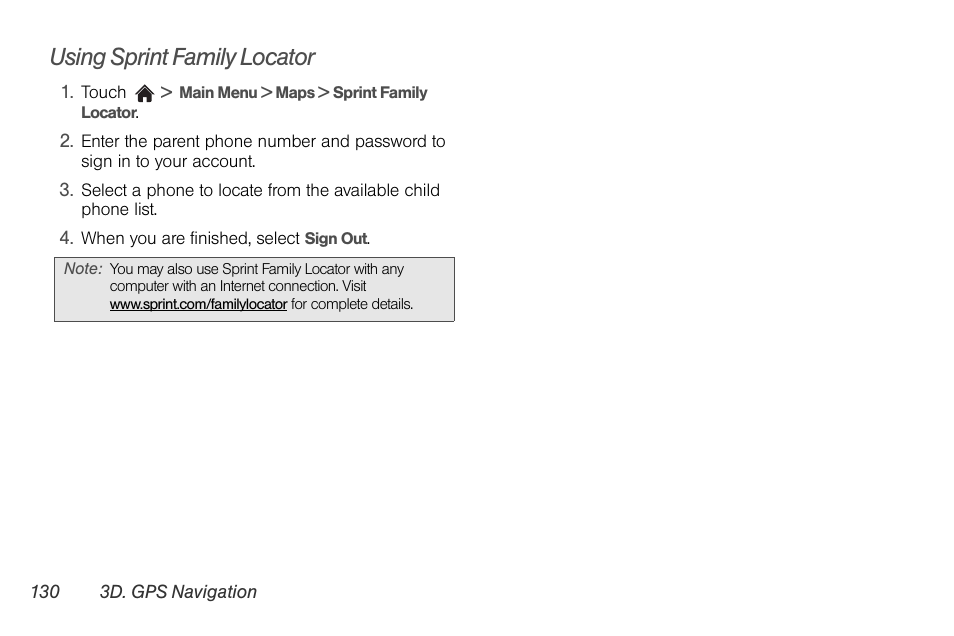 Using sprint family locator | LG Rumor touch User Manual | Page 142 / 158
