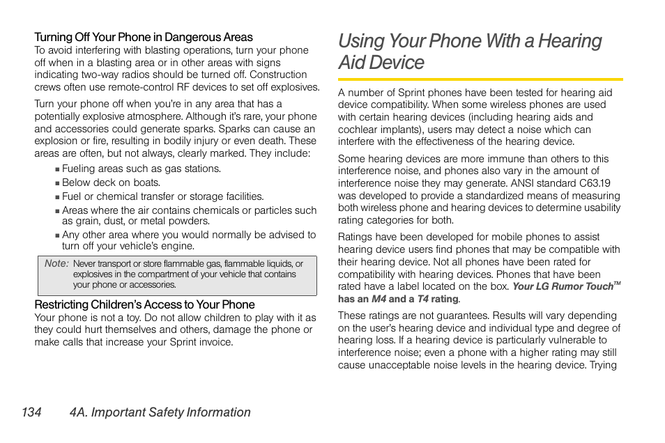 Using your phone with a hearing aid device, Using your phone with a hearing aid device 134 | LG Rumor touch User Manual | Page 146 / 158