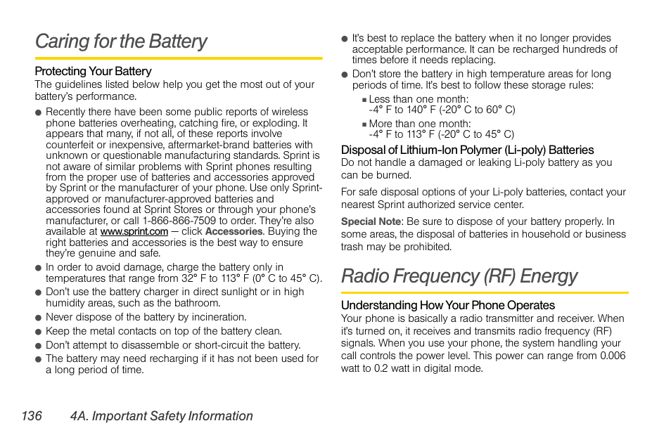 Caring for the battery, Radio frequency (rf) energy | LG Rumor touch User Manual | Page 148 / 158