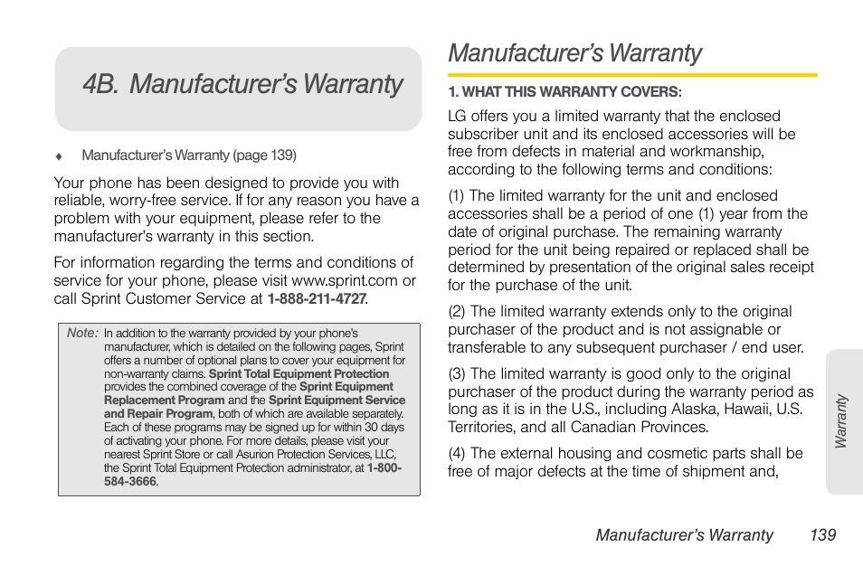4b. manufacturer’s warranty, Manufacturer’s warranty | LG Rumor touch User Manual | Page 151 / 158