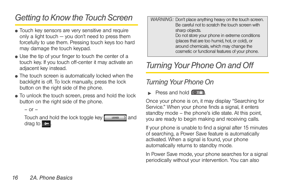 Getting to know the touch screen, Turning your phone on and off, Turning your phone on | LG Rumor touch User Manual | Page 28 / 158