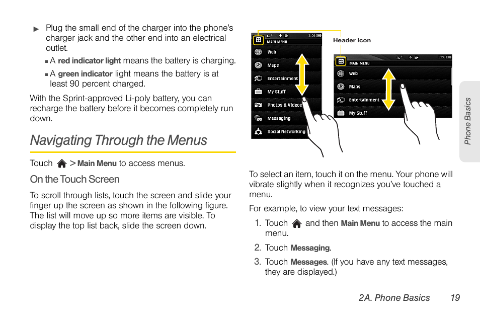 Navigating through the menus | LG Rumor touch User Manual | Page 31 / 158
