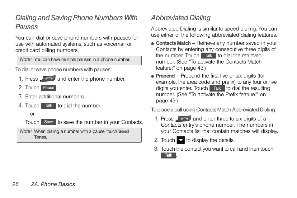 Dialing and saving phone numbers with pauses, Abbreviated dialing | LG Rumor touch User Manual | Page 38 / 158