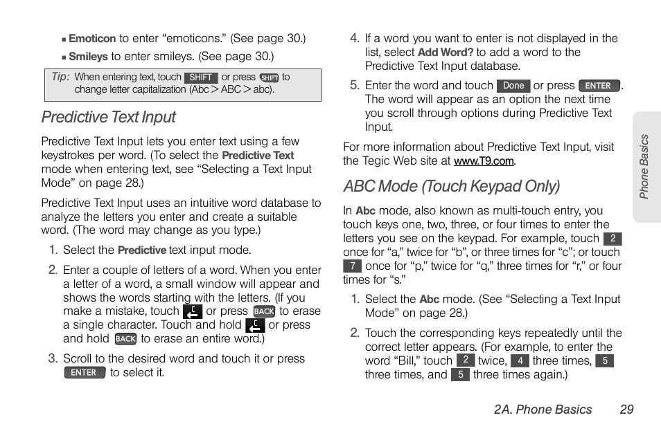 Predictive text input, Abc mode (touch keypad only) | LG Rumor touch User Manual | Page 41 / 158
