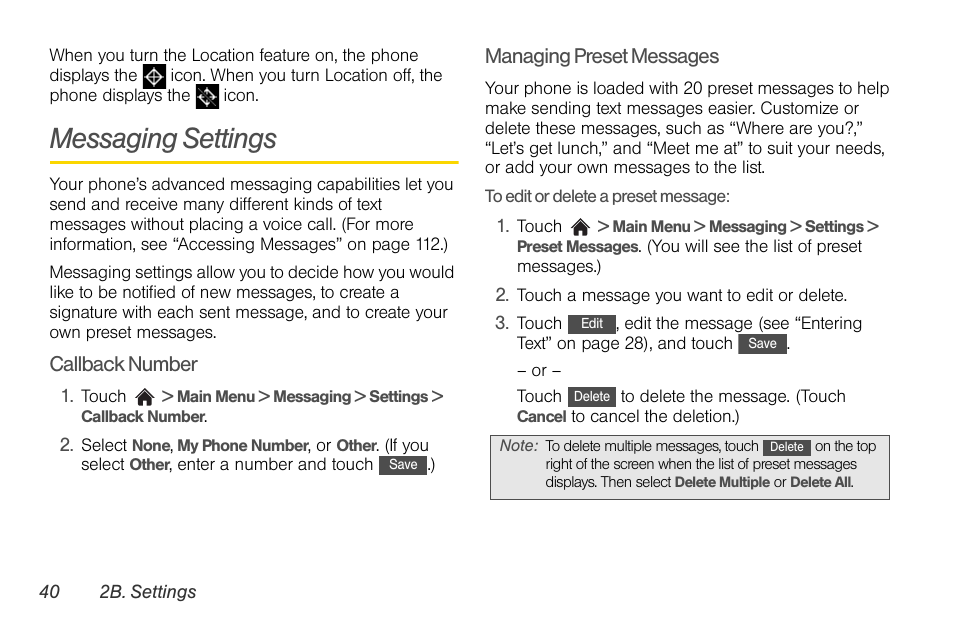Messaging settings | LG Rumor touch User Manual | Page 52 / 158