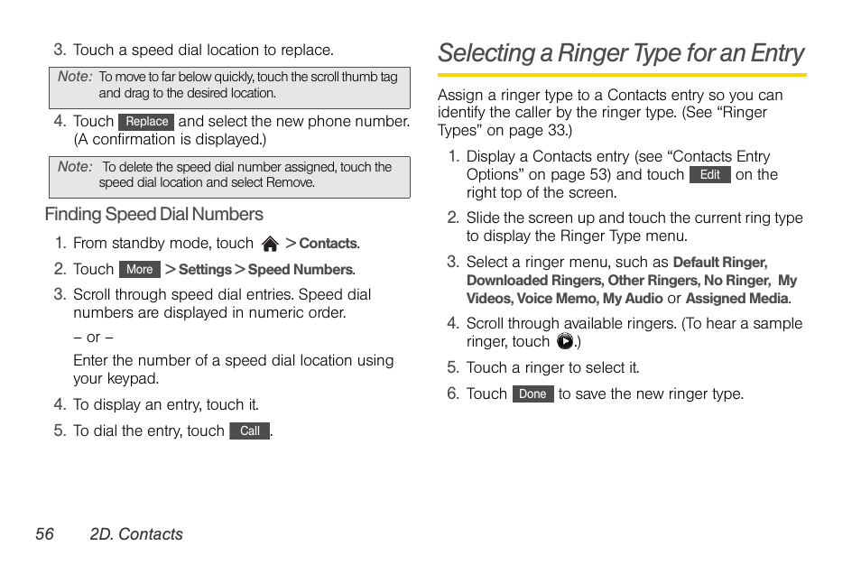 Selecting a ringer type for an entry | LG Rumor touch User Manual | Page 68 / 158