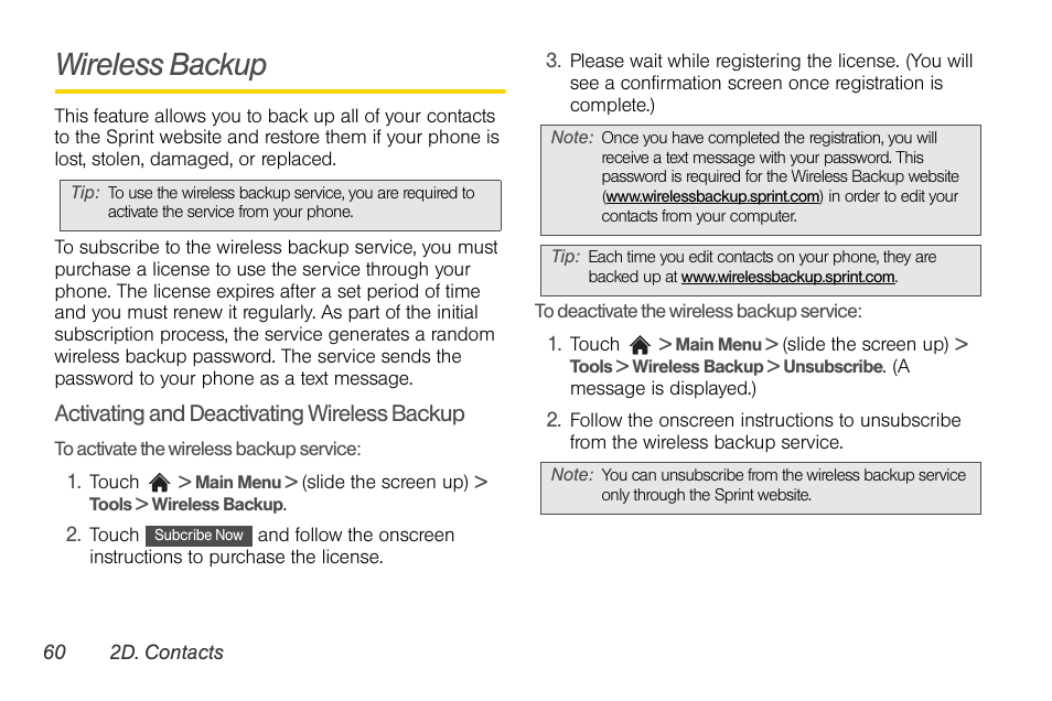 Wireless backup | LG Rumor touch User Manual | Page 72 / 158