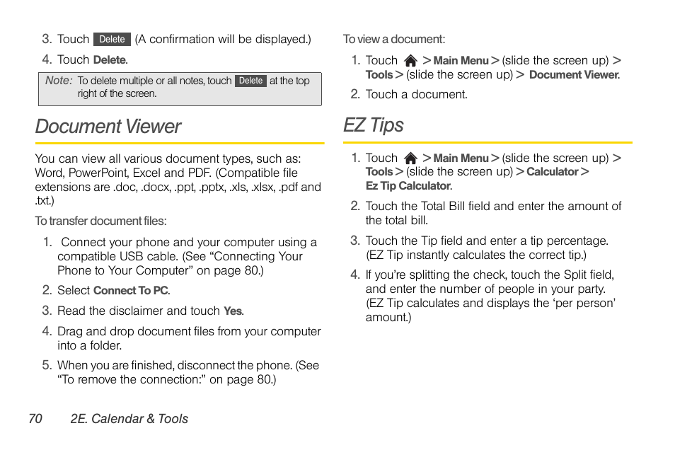 Document viewer, Ez tips | LG Rumor touch User Manual | Page 82 / 158