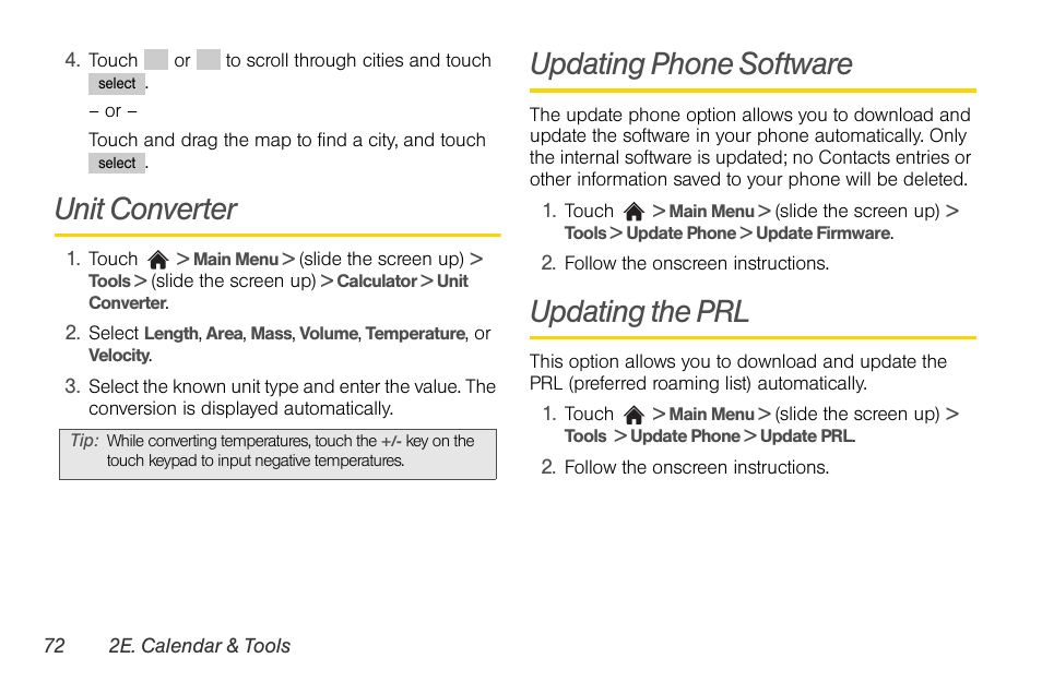 Unit converter, Updating phone software, Updating the prl | LG Rumor touch User Manual | Page 84 / 158