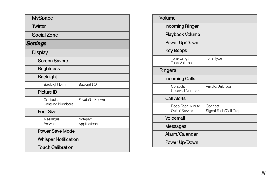 Settings | LG Rumor touch User Manual | Page 9 / 158