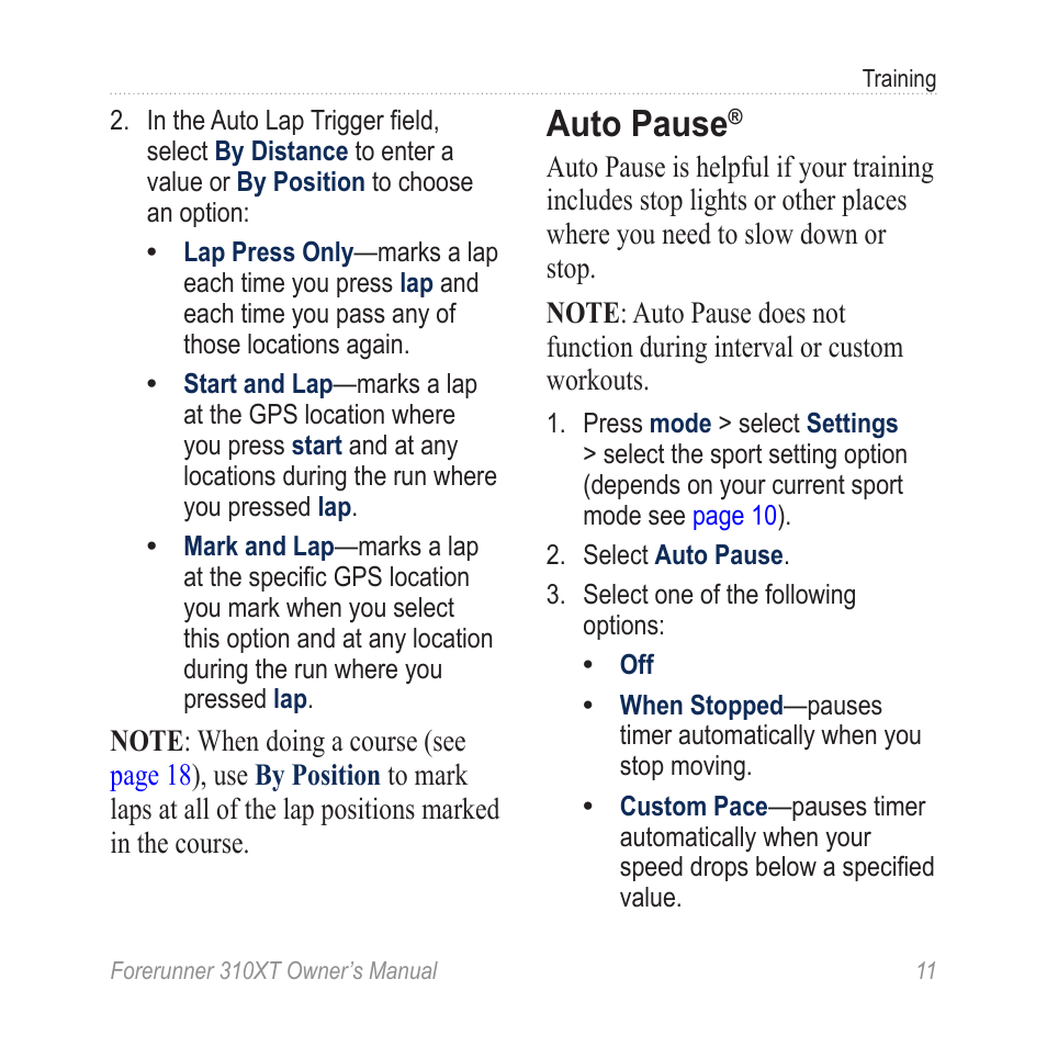 Auto pause | Garmin Forerunner 310XT User Manual | Page 15 / 56